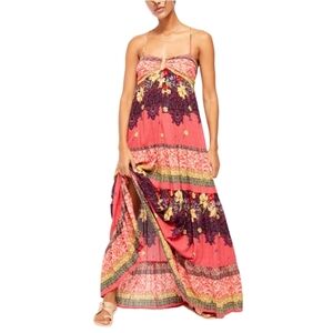 Free People Pink Multicolor Give A Little Bohemian Floral Maxi Dress Size Medium